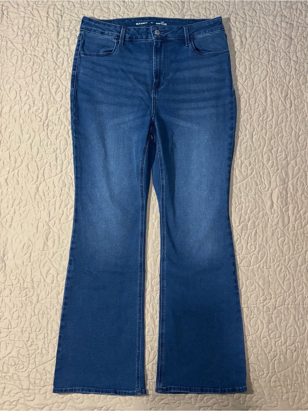 Old Navy WOW Hi-Rise Flare Dark Blue Jeans Medium Wash 14 70s Y2K Boho Chic